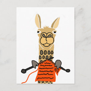 Cute Llama Knitting Cartoon Briefkaart