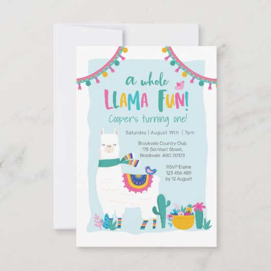 Cute Llama leuke cactus Birthday Invitation Kaart (Voorkant)
