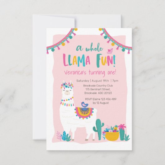 Cute Llama leuke cactus Birthday Invitation Kaart (Voorkant)