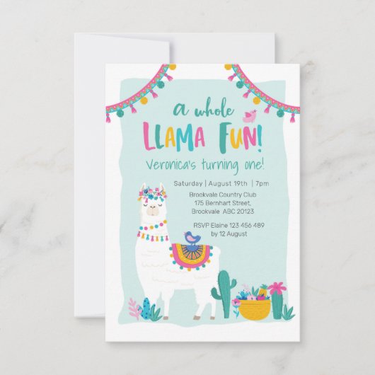 Cute Llama leuke cactus Birthday Invitation Kaart (Voorkant)