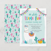 Cute Llama leuke cactus Birthday Invitation