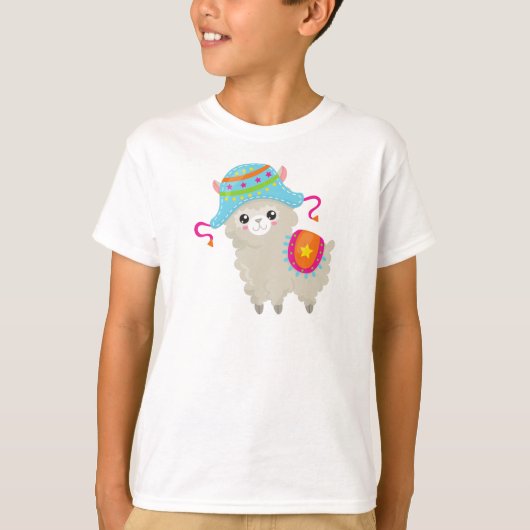 Cute Llama, Little Llama, Alpaca, Llama met Pet T-shirt (Voorkant)