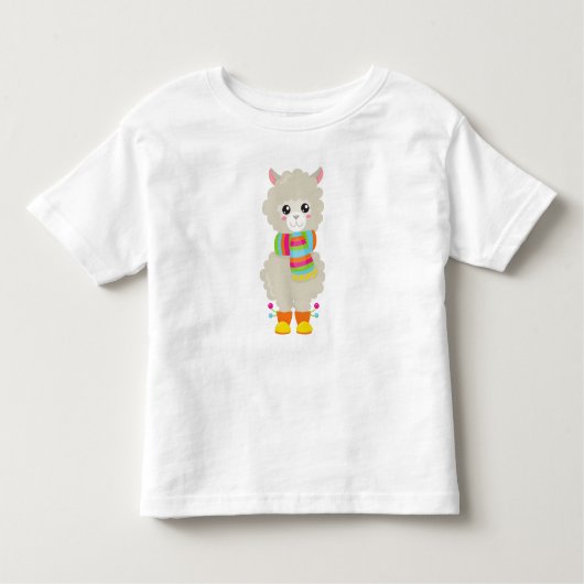 Cute Llama, Little Llama, Alpaca, Llama met Scarf Kinder Shirts (Voorkant)