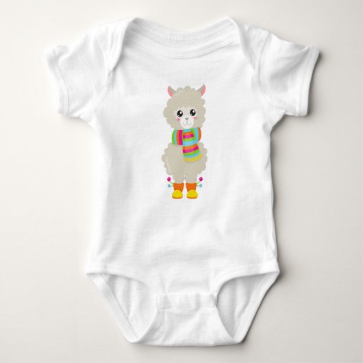 Cute Llama, Little Llama, Alpaca, Llama met Scarf Romper (Voorkant)