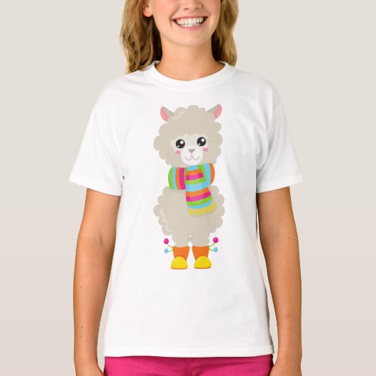 Cute Llama, Little Llama, Alpaca, Llama met Scarf T-shirt (Voorkant)