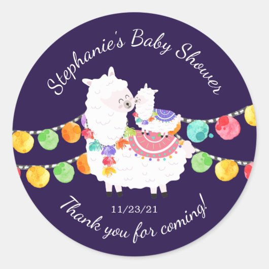 Cute Llama Mama Baby shower Favor Sticker (Voorkant)