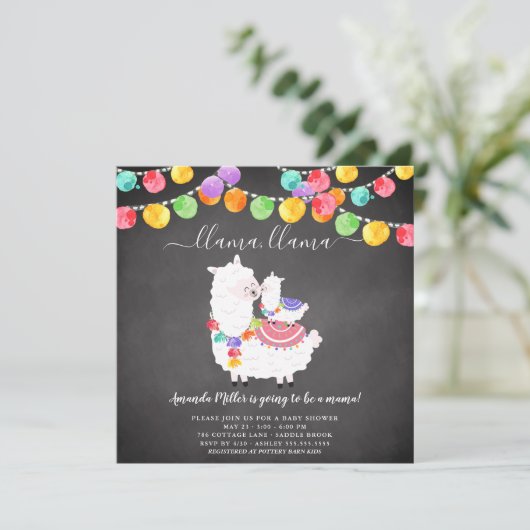 Cute Llama Mama Baby shower Invitation Kaart (Staand voorkant)