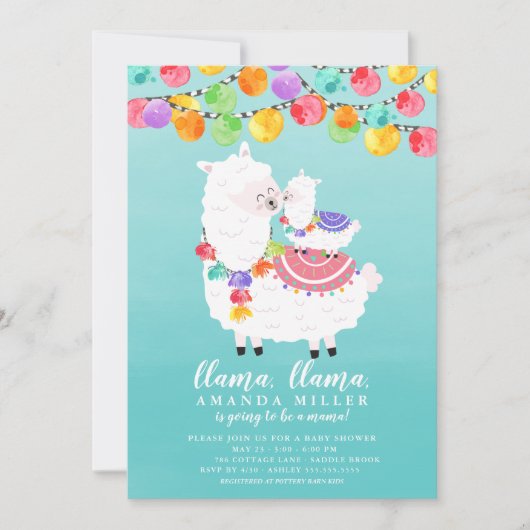 Cute Llama Mama Baby shower Invitation Kaart (Voorkant)