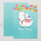 Cute Llama Mama Baby shower Invitation Kaart (Voorkant / Achterkant)