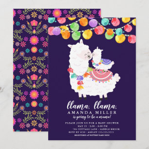 Cute Llama Mama Baby shower Invitation Kaart
