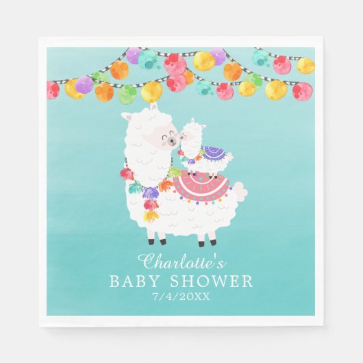 Cute Llama Mama Baby shower Paper Napkins Servet (Voorkant)