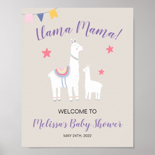 Cute Llama Mama Baby shower Welcome Sign Poster (Voorkant)