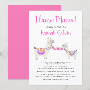Cute Llama Mama Hot Pink White Baby shower by Mail Kaart