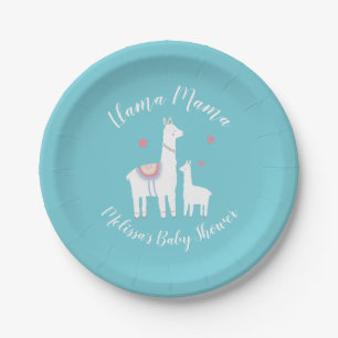 Cute Llama Mama Turquoise Baby shower Papieren Bordje