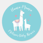 Cute Llama Mama Turquoise Modern Baby shower Ronde Sticker (Voorkant)