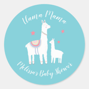 Cute Llama Mama Turquoise Modern Baby shower Ronde Sticker