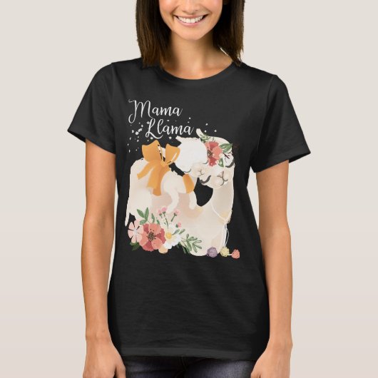 Cute llama mamma met baby lama en bloemen t-shirt (Voorkant)