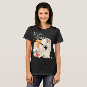Cute llama mamma met baby lama en bloemen t-shirt