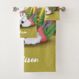 Cute Llama Meditating in Magical Forest Bad Handdoek