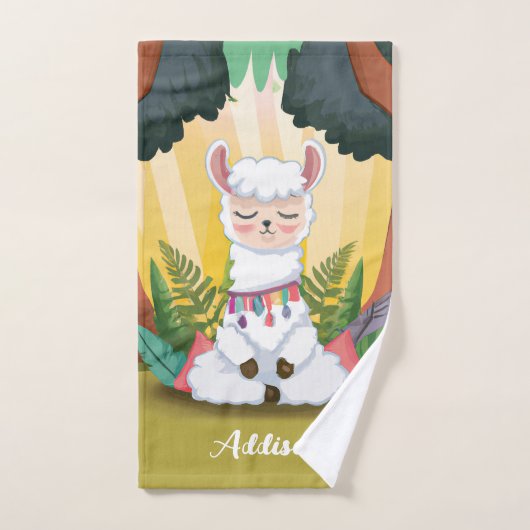 Cute Llama Meditating in Magical Forest Bad Handdoek (Handdoek)
