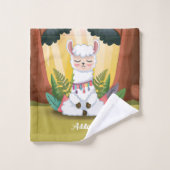 Cute Llama Meditating in Magical Forest Bad Handdoek (Wasdoekje)