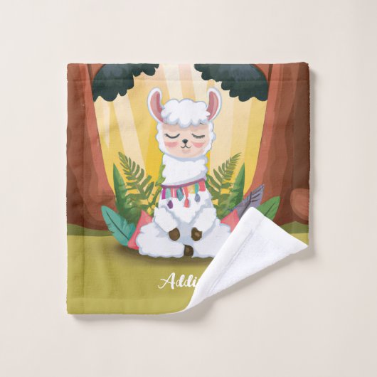 Cute Llama Meditating in Magical Forest Bad Handdoek (Wasdoekje)