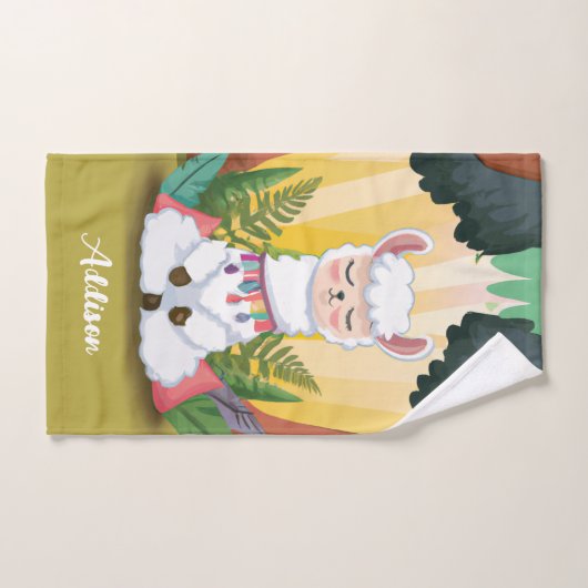 Cute Llama Meditating in Magical Forest Bad Handdoek (Handdoek)