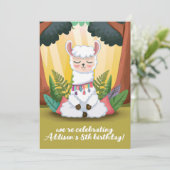 Cute Llama Meditating in Magical Forest Birthday Kaart (Staand voorkant)