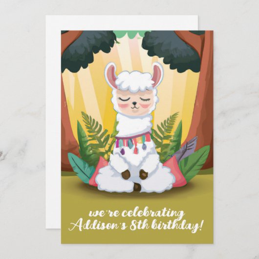 Cute Llama Meditating in Magical Forest Birthday Kaart (Voorkant / Achterkant)