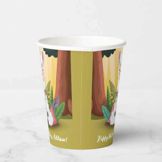 Cute Llama Meditating in Magical Forest Birthday Papieren Bekers (Rechts)