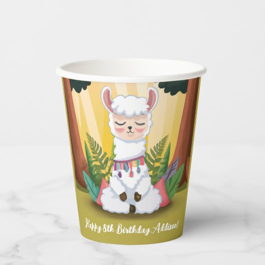Cute Llama Meditating in Magical Forest Birthday Papieren Bekers (Voorkant)