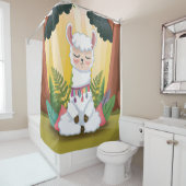 Cute Llama Meditating in Magical Forest Douchegordijn (In situ)