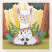 Cute Llama Meditating in Magical Forest Glazen Onderzetter (Voorkant)