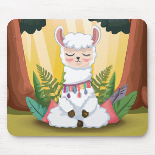 Cute Llama Meditating in Magical Forest Muismat (Voorkant)
