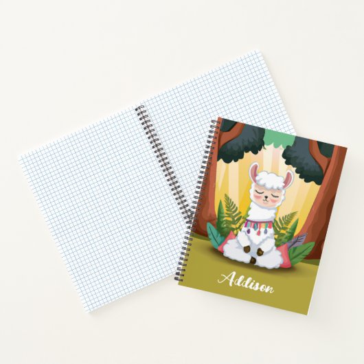 Cute Llama Meditating in Magical Forest Notitieboek (Binnen)