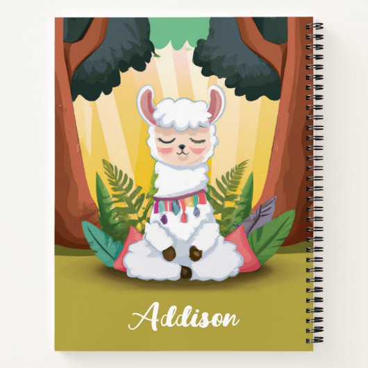 Cute Llama Meditating in Magical Forest Notitieboek (Achterkant)