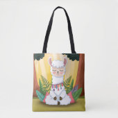 Cute Llama Meditating in Magical Forest Tote Bag (Voorkant)