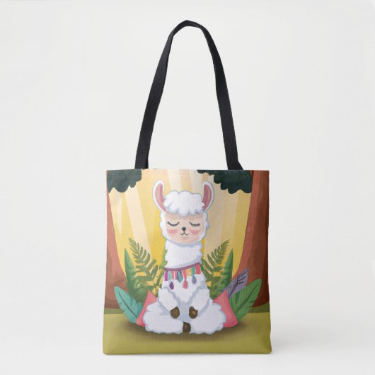 Cute Llama Meditating in Magical Forest Tote Bag (Voorkant)