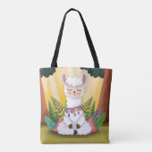 Cute Llama Meditating in Magical Forest Tote Bag (Achterkant)