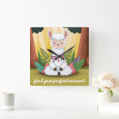 Cute Llama Meditating in Magical Forest Vierkante Klok (Huis)