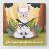 Cute Llama Meditating in Magical Forest Vierkante Klok (Voorkant)