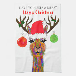 Cute Llama Merry Kerstmis Kitchen Towel Theedoek