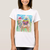 Cute Llama Merry kerstWaterverf art T-shirt (Voorkant)