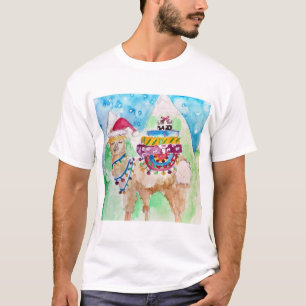 Cute Llama Merry kerstWaterverf art T-shirt