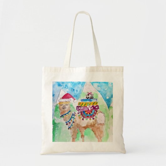 Cute Llama Merry kerstWaterverf art Tote Bag (Voorkant)