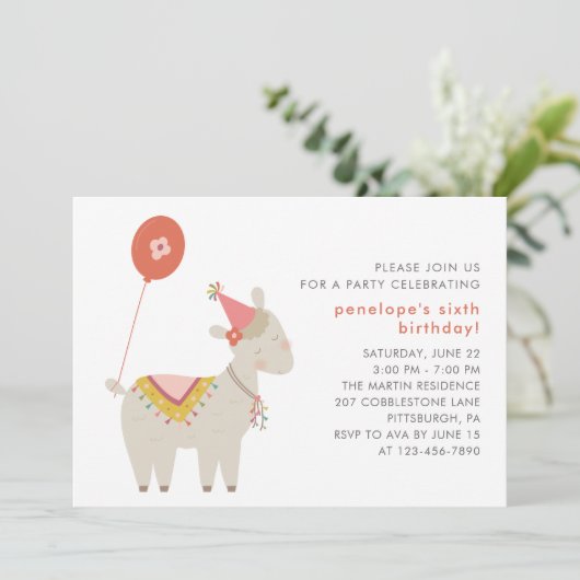 Cute Llama met Balloon Birthday Party Kaart (Staand voorkant)