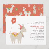 Cute Llama met Balloon Birthday Party Kaart (Voorkant / Achterkant)