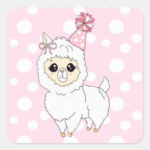 Cute Llama met Birthday Pet Vierkante Sticker