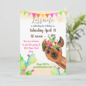 Cute Llama met bloemen en cactus, aangepast kind Kaart (Staand voorkant)