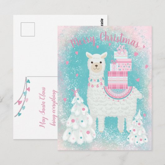 Cute Llama met kerstcadeaus Briefkaart (Voorkant / Achterkant)